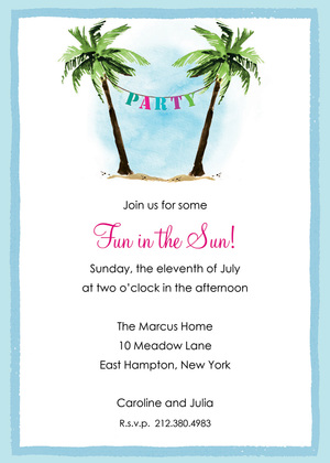 Palm Tree Party Banner Thank You Cards