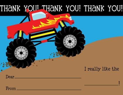 Red Monster Truck Boy Birthday Invitations