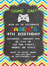 Colorful Chevrons Chalkboard Video Game Invitations