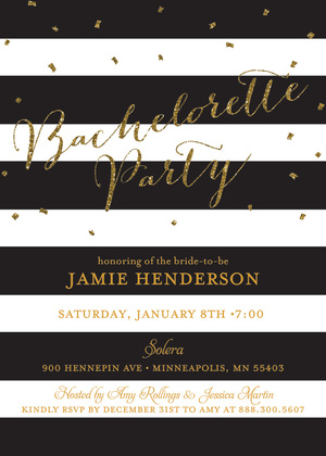 Pink Stripes Gold Glitter Bachelorette Invitations