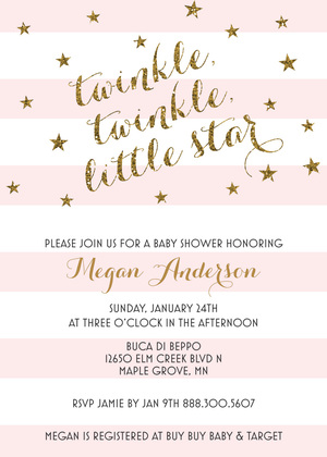 Blue Stripes Gold Glitter Twinkle Little Star Invites