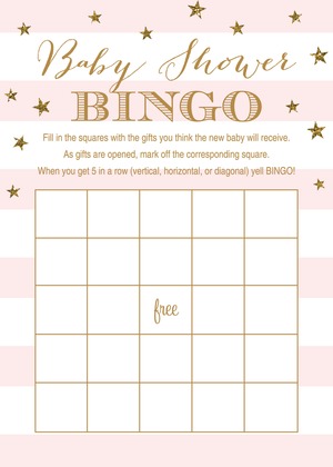 Blue Stripes Gold Glitter Baby Bingo Game Cards