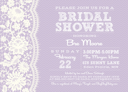 White Lace On Pink Chevrons Bridal Shower Invitations