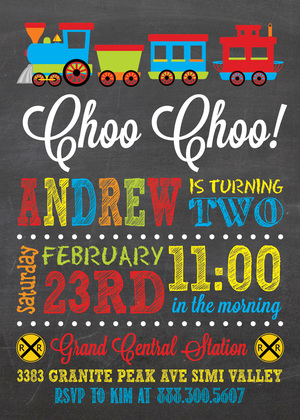 Choo Choo Train Chalkboard Photo Birthday Invitations