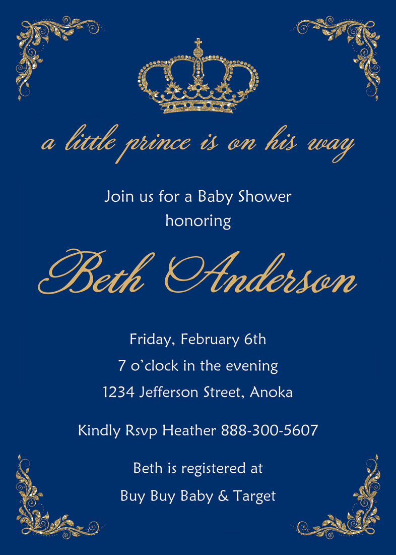Royal Prince Navy Blue Gold Formal Crown Invitations