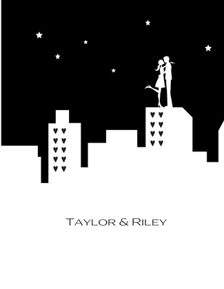 City Silhouette Couple Kissing Invitations