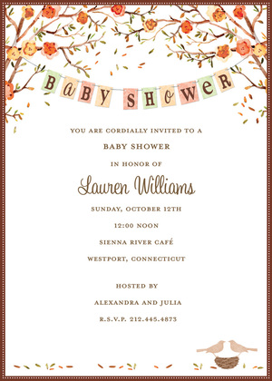 Pink-Red Floral Baby Bird Invitation