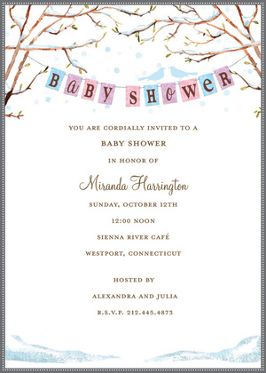 Pink-Red Floral Baby Bird Invitation