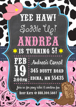 Chalkboard Yee Haw Cowgirl Birthday Party Invitations