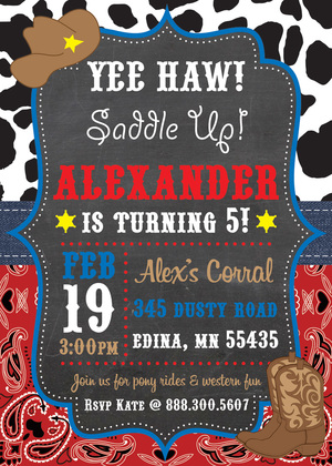 Chalkboard Yee Haw Cowgirl Birthday Party Invitations