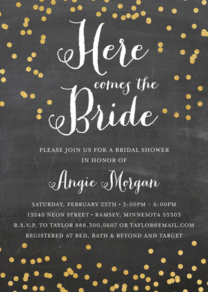 Here comes the Bride Gold Confetti Bridal Invitations