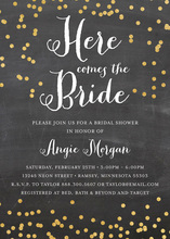 Here comes the Bride Chalkboard Gold Confetti Invites