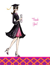 Gorgeous Grad Brunette Lady Thank You Cards