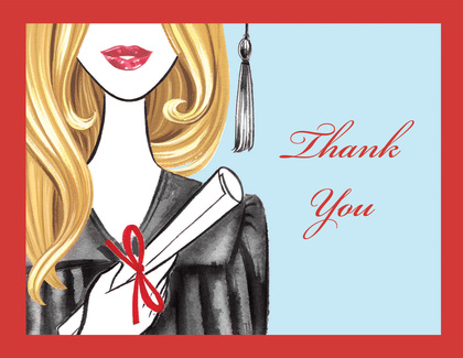 Glamorous Grad Brunette Lady Thank You Cards