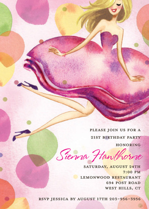 Jumping Party Girl Brunette Invitation