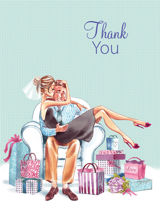 Kissing Couple Blonde Lady Thank You Cards