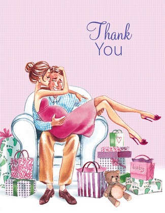 Kisses for Baby Pink Multicultural Mom Thank You Cards