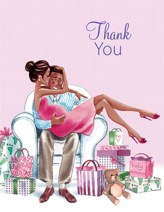 Kisses for Baby Pink Brunette Mom Thank You Cards