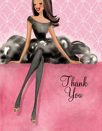 Lovely Black Dress Brunette Lady Thank You Cards
