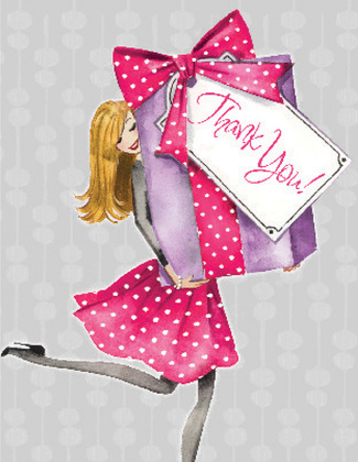 Pretty Party Box Brunette Lady Thank You Cards