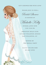 Vintage Veil Brunette Girl Bridal Shower Invitations