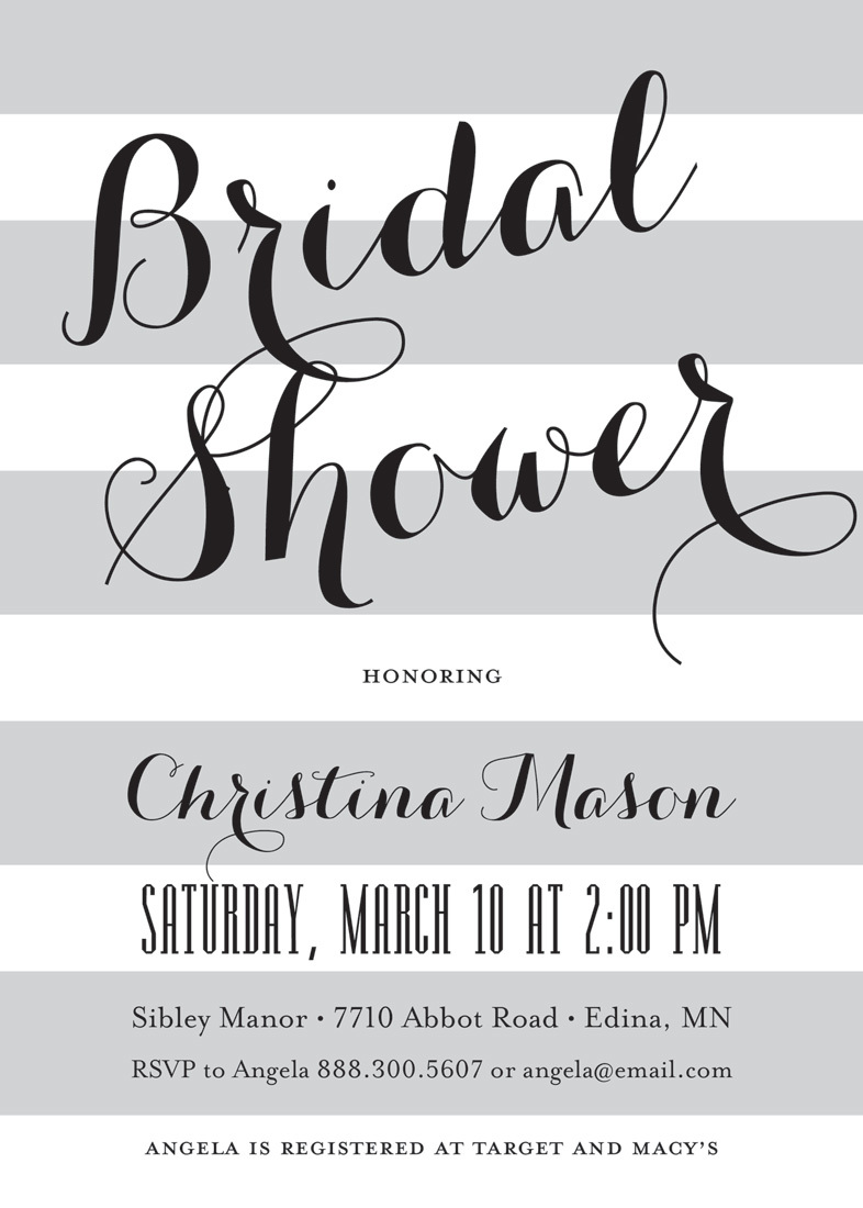 Grey Stripes Bridal Shower Script Invitations