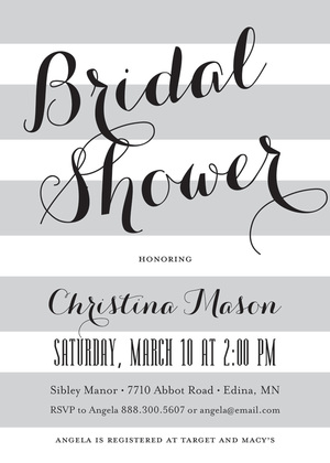 Black Stripes Gold Glitter Bridal Shower Script Invites