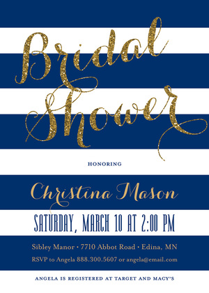 Black Stripes Gold Glitter Bridal Shower Script Invites