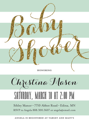 Pink Stripes Gold Glitter Baby Shower Invitations