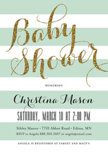 Mint Stripes Gold Glitter Baby Shower Invitations