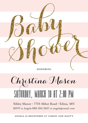 Mint Stripes Gold Glitter Baby Shower Invitations