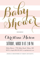 Pink Stripes Gold Glitter Baby Shower Invitations