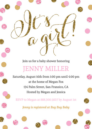 Pink Gold Glitter Confetti Chalkboard Invitations