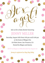 Pink Gold Glitter Confetti It's a Girl Invitations
