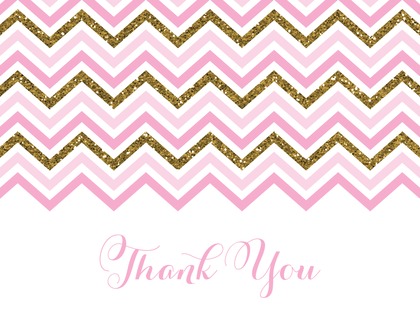 Pink Gold Glitter Chevrons Thank You Cards