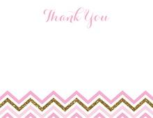 Pink Gold Glitter Chevrons Thank You Cards