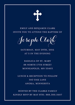 Simple Border Cross Slate Religious Invitations