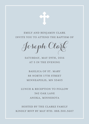 Simple Border Cross Navy Religious Invitations