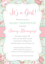 Pink It's a Girl Rose Painting Invitations