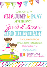 Trampoline Twin Girls Bright Stripes Invitations