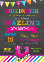 Bright Stripes Roller Skates Chalkboard Invitations