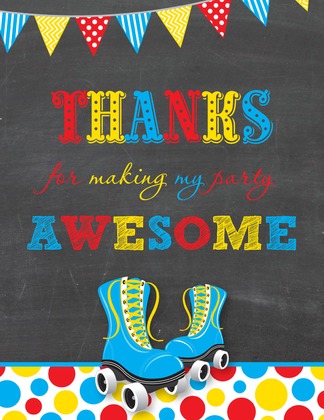 Aqua Roller Skates Bright Dots Thank You Notes