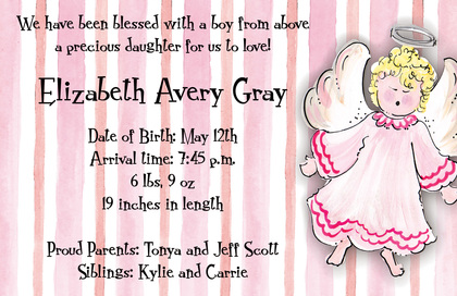 Little Blue Angel Birth Announcement Invitation