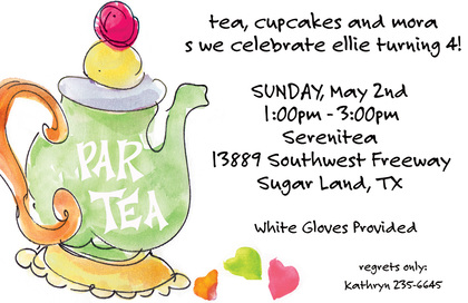 Watercolor Tea Party Green Invitations