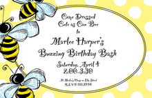 Yellow Polka Dot Bees Birthday Party Invitations