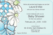 Teal Rattle Stamped Text Baby Shower Invitations