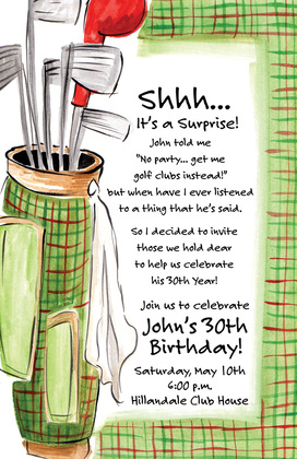 Green Plaid Golf Bag Invitations