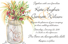 Mason Jar Red Flowers In Chalkboard Wedding Invite