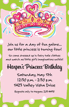 Green Glitter Pink Princess Crown Birthday Invitations