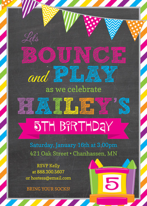 Brawny Stripes Bounce House Birthday Invitations